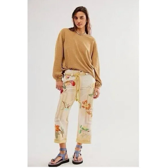 Free People Electric Sands Embroidered Pants 8 NEW